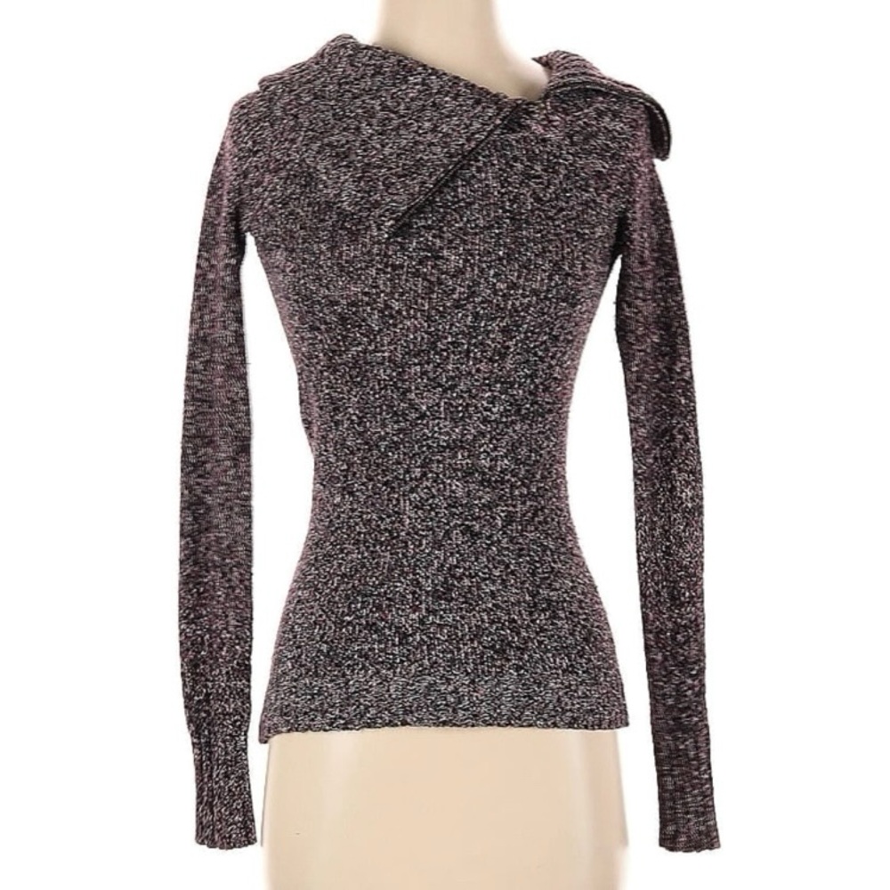 Marled Gray Zipper Cowl Knit Sweater Small